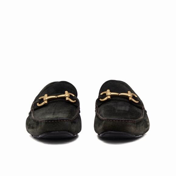950$ Salvatore Ferragamo Gancini Bit Brown Suede Driving Loafers Moc US 9 D main image 9